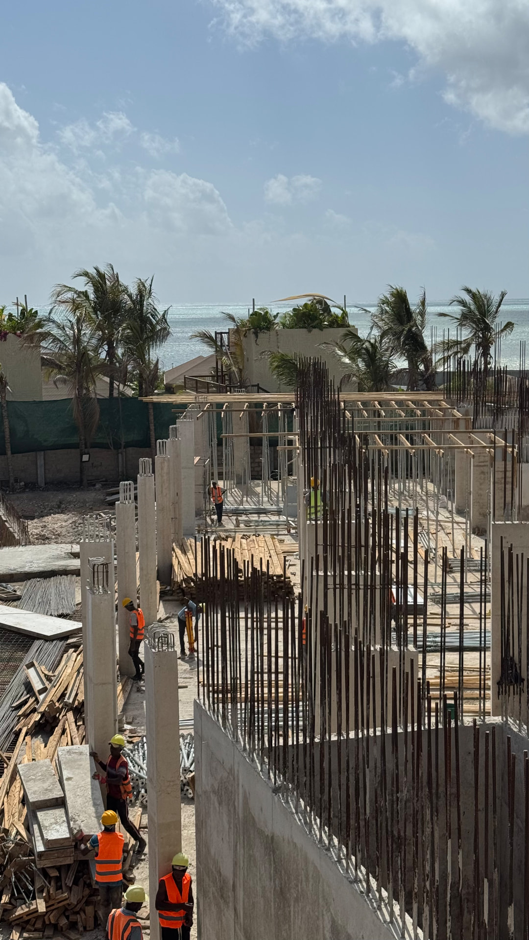 Samawa Beach Resort construction — walls and columns advancing towards the next floor