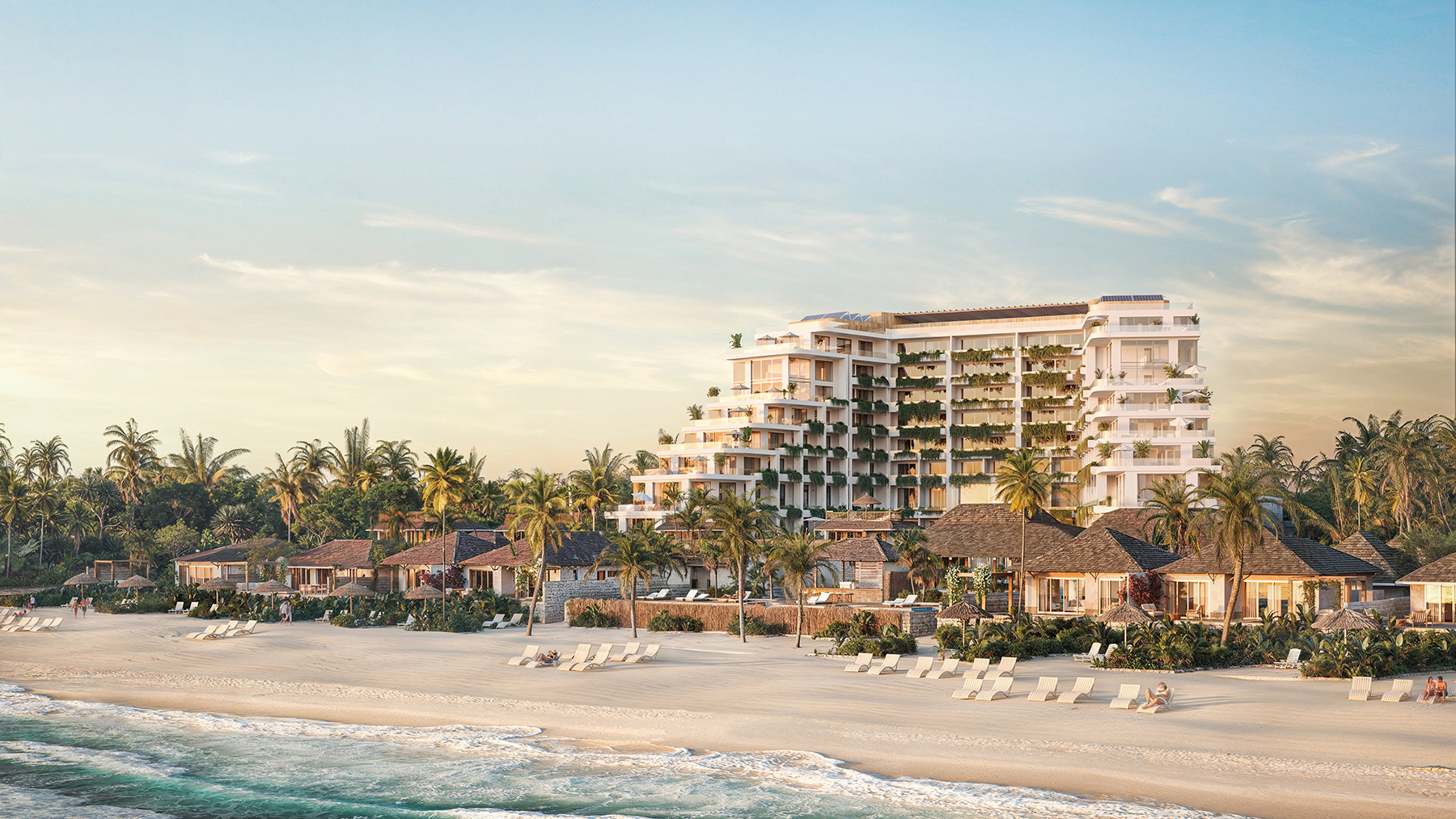 Samawa Beach Resort seen from the beach at golden hour