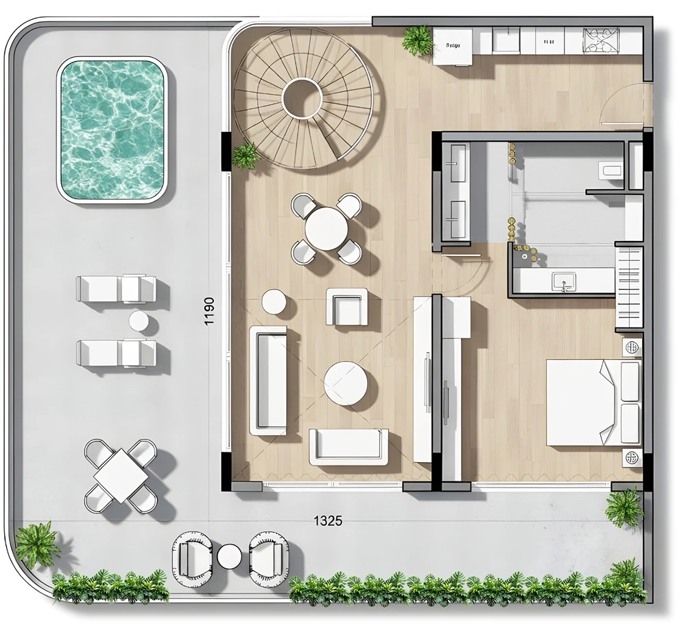 DUPLEX floor plan, level 1
