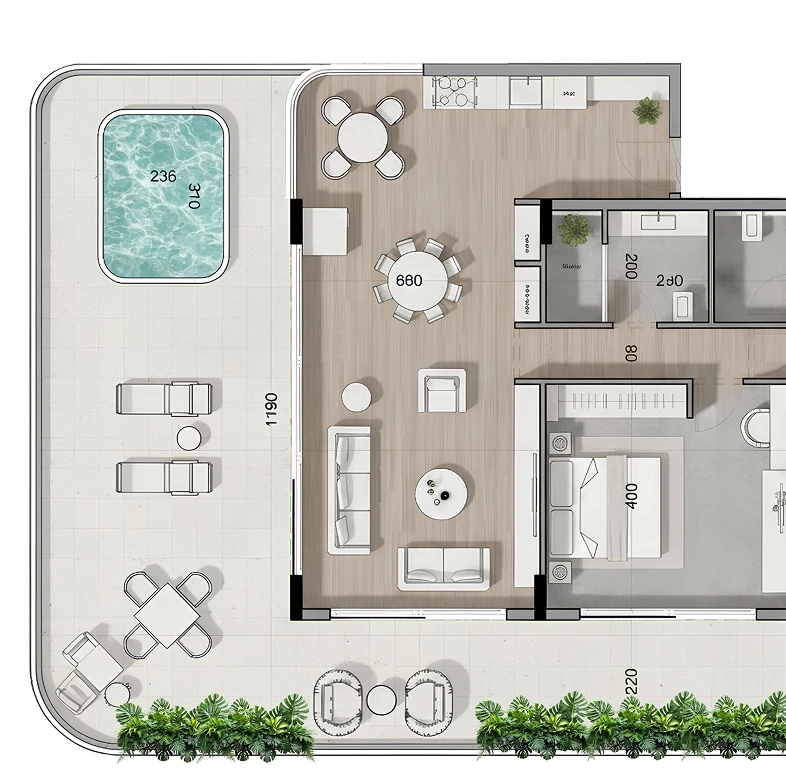 LUXURY ONE-BEDROOM floor plan