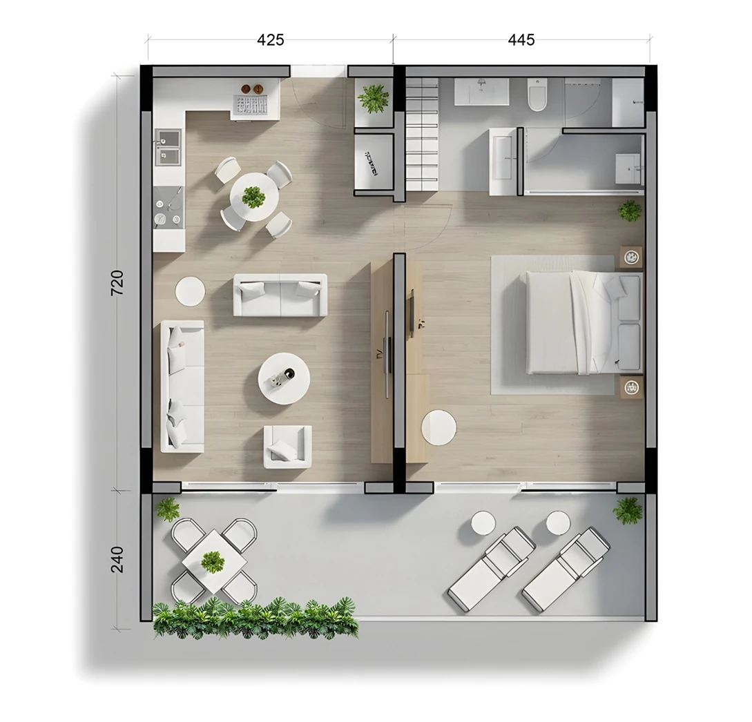 ONE-BEDROOM floor plan