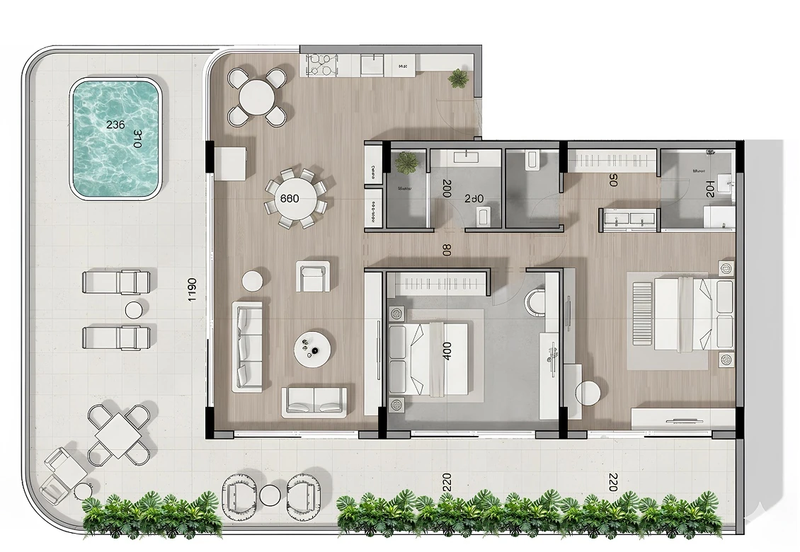 TWO-BEDROOM floor plan